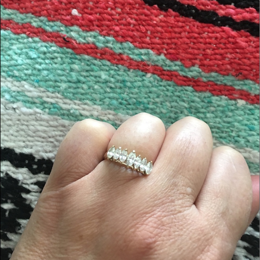 10k yellow gold marquise band ring with cubic zirconias